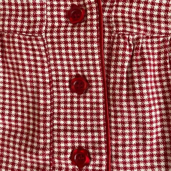 Handmade Red & White Checkered Flannel Nightgown Pockets Floral Medium/Large - Picture 8 of 8